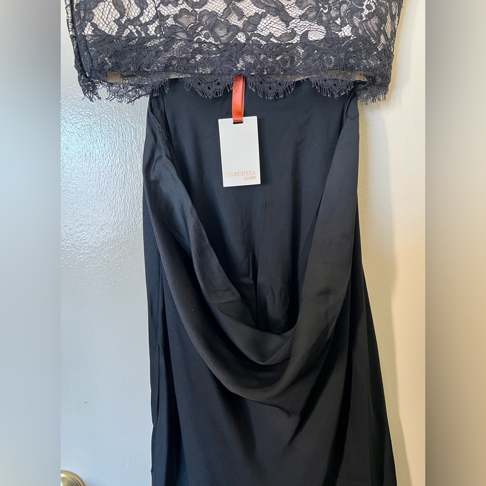 Marchesa Notte vintage black silk lace draped back strapless dress 6 - Picture 4 of 13